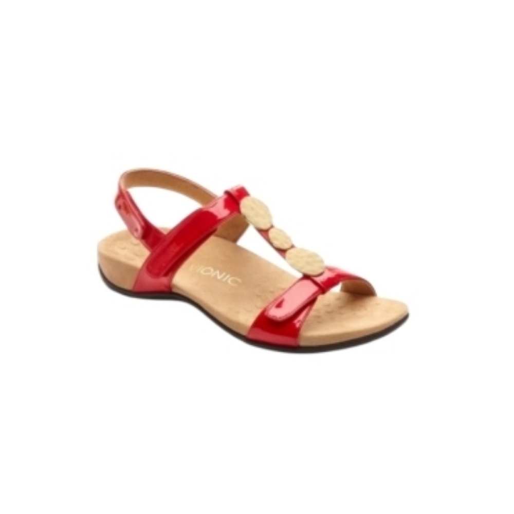 Vionic Farra T Strap Slingback Sandal Ortho Heel Shoe Red Patent Leather Women 9